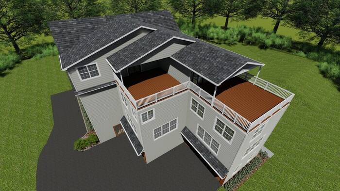 Townhome rooftop decks from above